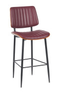 Indoor Mid-Century Modern Metal Barstool with Burgundy Vinyl Seat & Back