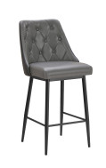 Gray Upholstered  Barstool with Diamond-Stitched Back and Black Metal Frame, Indoor Use