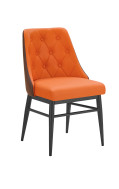 Orange Upholstered  Chair with Diamond-Stitched Back and Black Metal Frame, Indoor Use