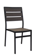 Outdoor Aluminum Chair w/ Imitation Teak Slats Back & Seat in Dark Brown Finish
