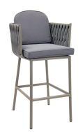 Outdoor Aluminum Grey Finish Barstool with Cushioned Seat and Back