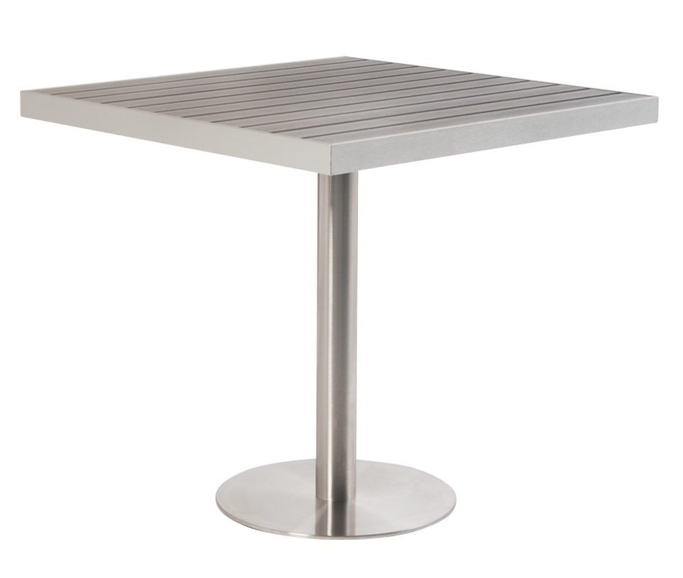 31.5'' x 31.5 Aluminum Patio Table with Grey Imitation Teak Slats