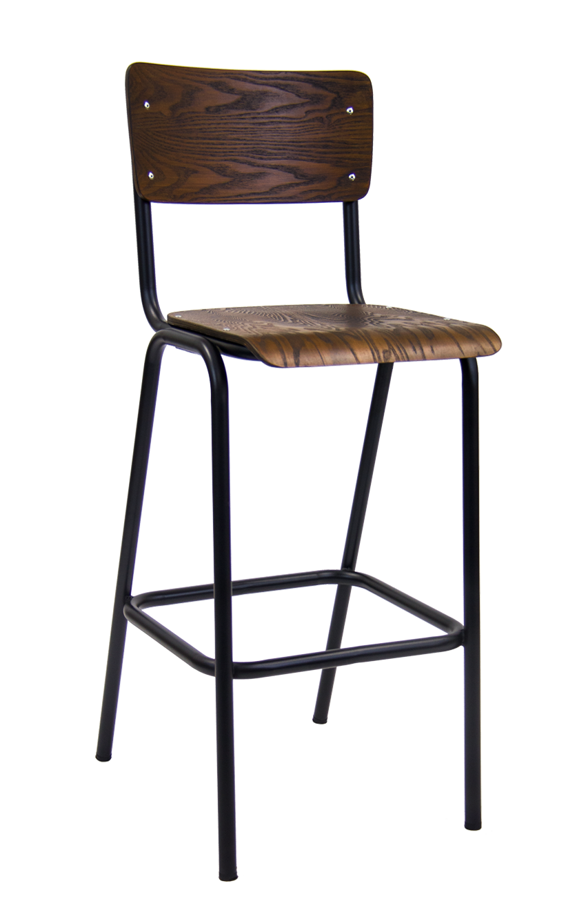 Black Metal Bar Stool w/ Veneer Back & Seat Restaurant Furniture, A1
