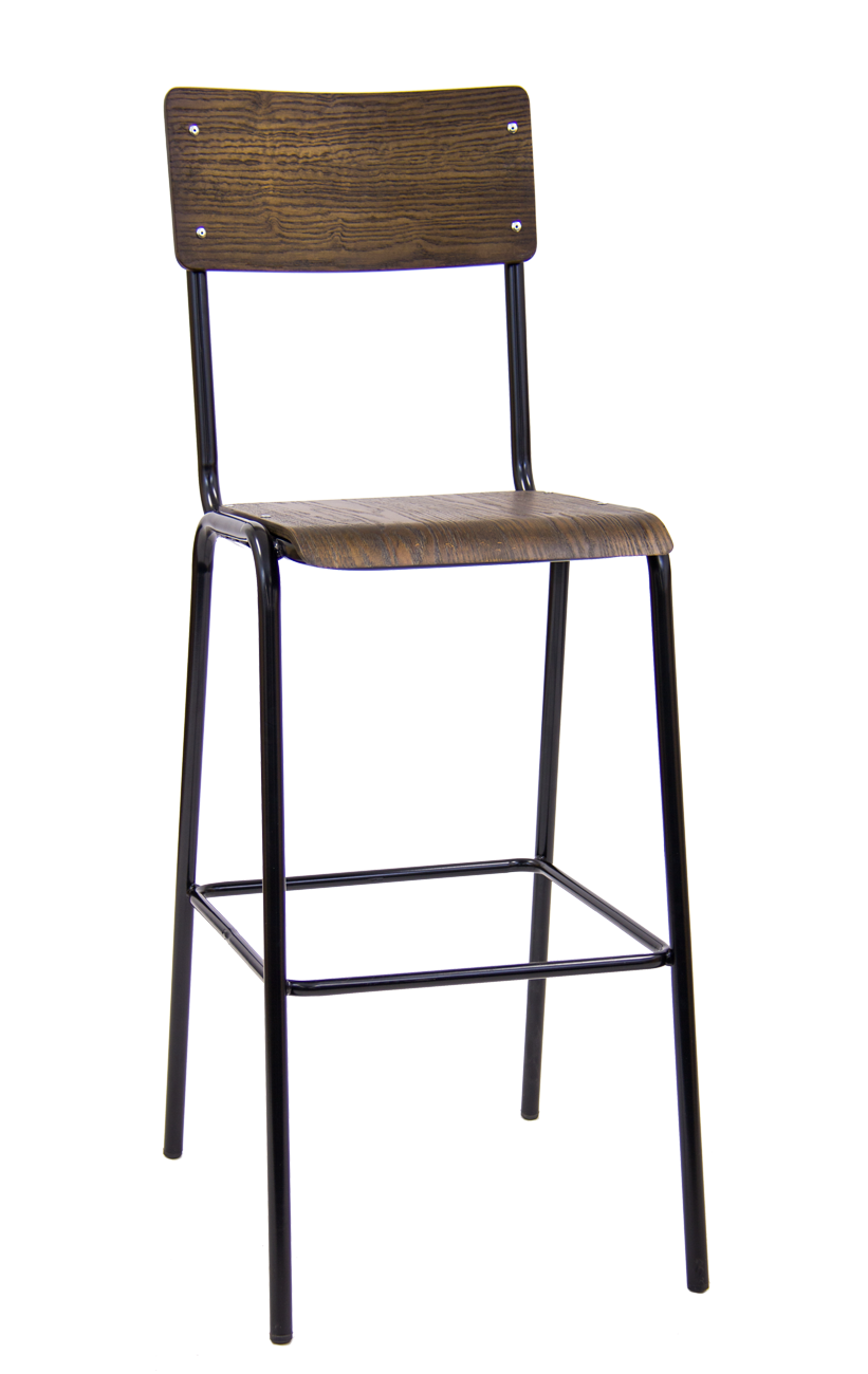 Black Metal Bar Stool w/ Veneer Back & Seat Restaurant Furniture, A1