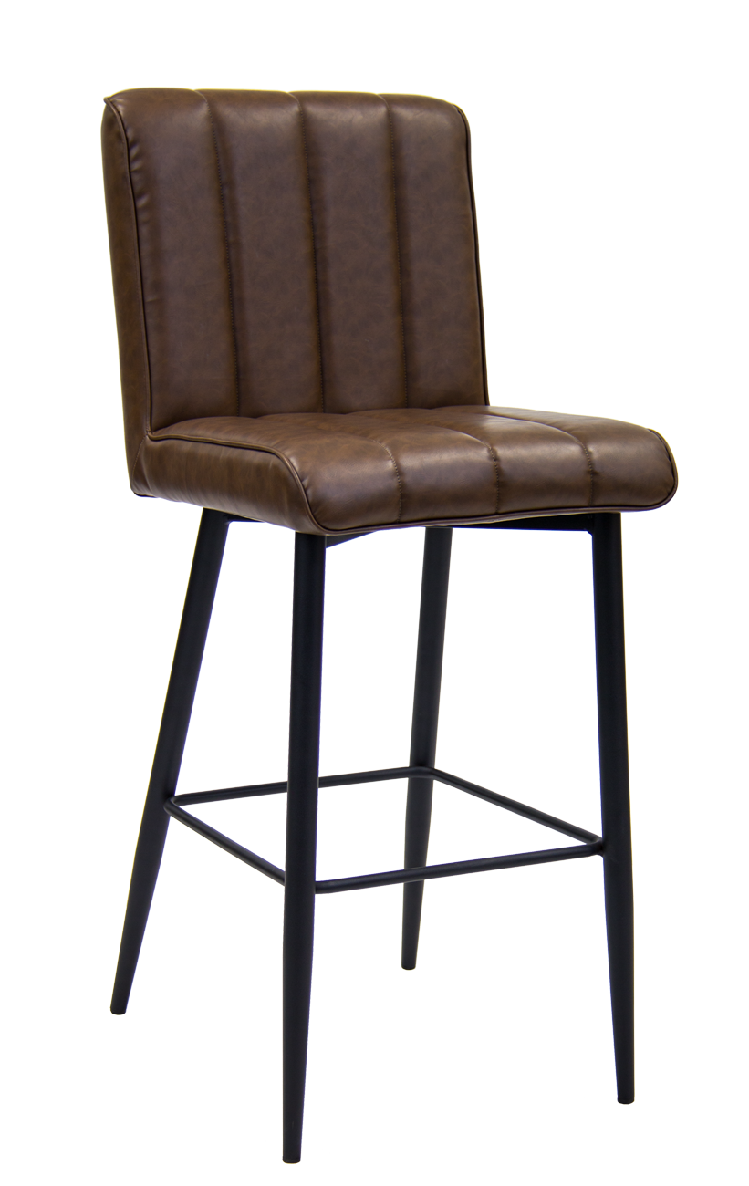 Indoor Black Metal Barstool, Brown Vinyl Seat and Back Restaurant Furniture, A1 Restaurant