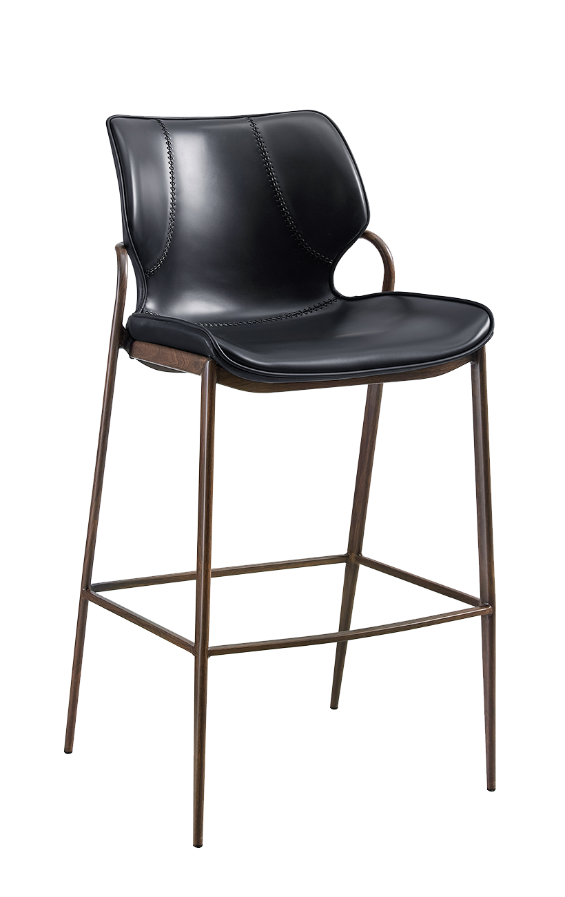 Indoor Wood Grain Metal Barstool with Black Vinyl Seat Restaurant