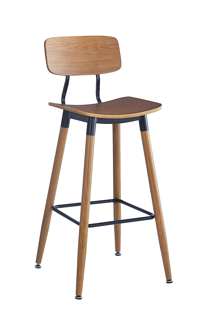 Steel Barstool w/ Light Cherry Wood Grain Finish & Veneer Seat & Back