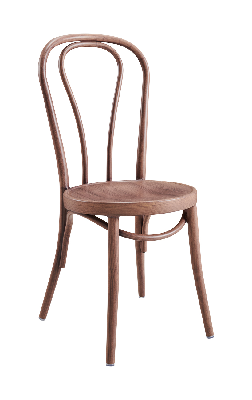 Aluminum Outdoor Chair with Walnut WoodGrain Finish and Elegant Curved Back Design