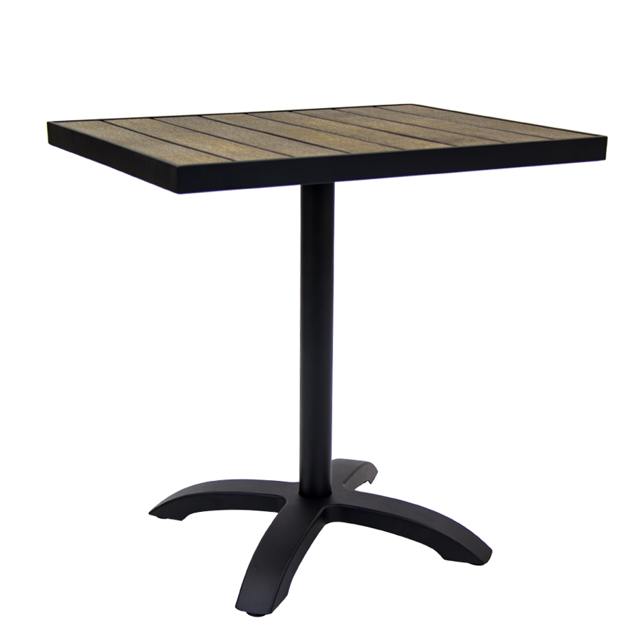 24x30 Aluminum Patio Table Set, Synthetic Teak Slats Top in Dark Brown