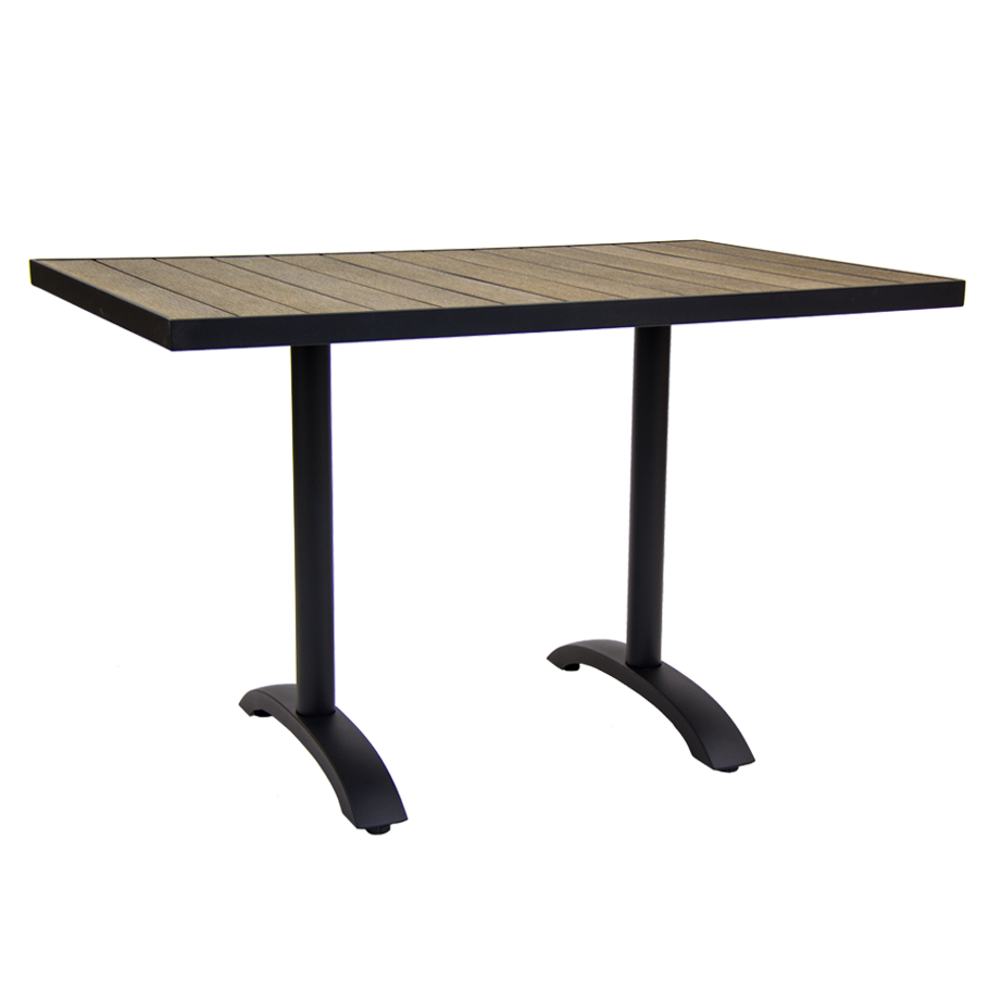 30x48 Aluminum Patio Table Set, Synthetic Teak Slats Top in Dark Brown