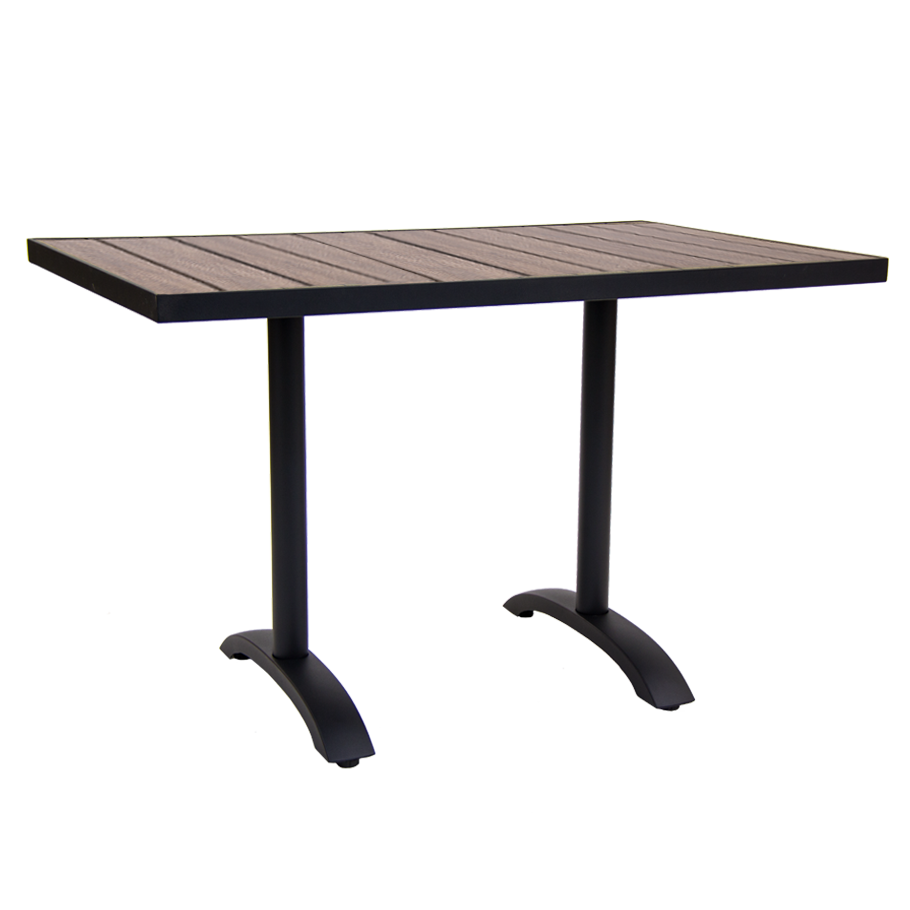 30x 48 Black Aluminum Patio Table with Imitation Teak Slat Top