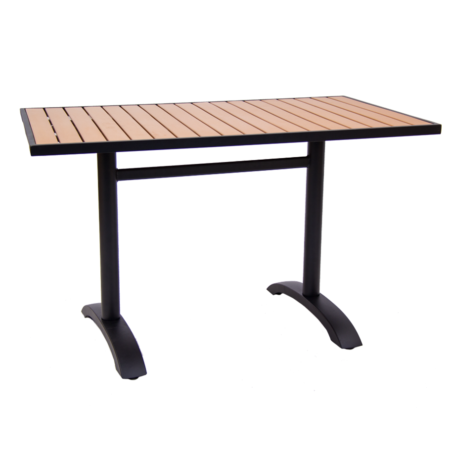 30x48 Aluminum Patio Table in Black Finish with Imitation Teak Slats