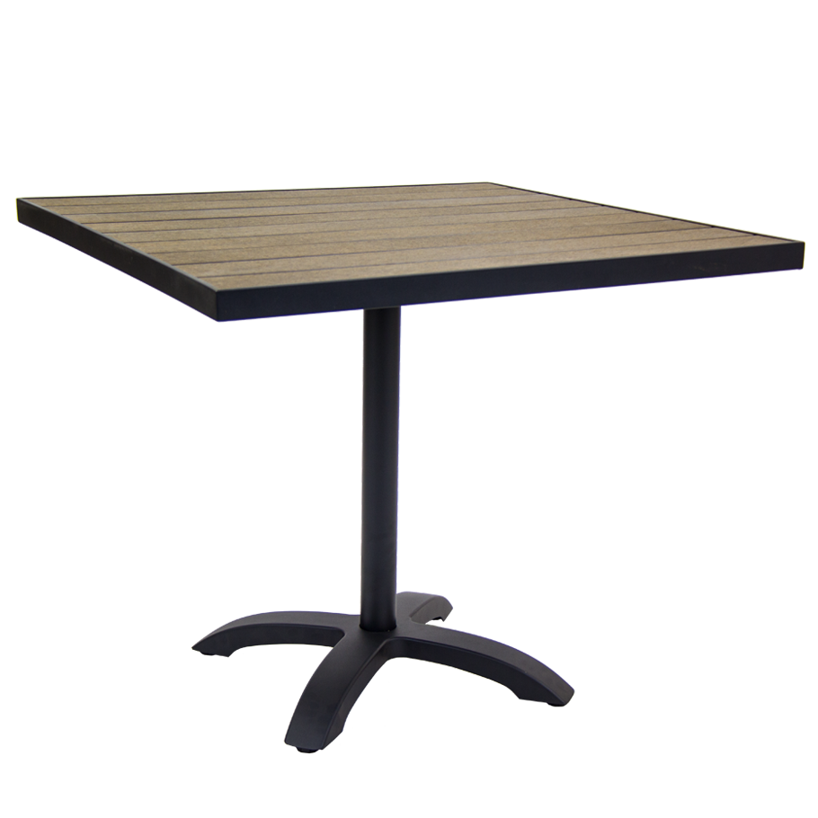30x30 Aluminum Patio Table Set, Synthetic Teak Slats Top in Dark Brown