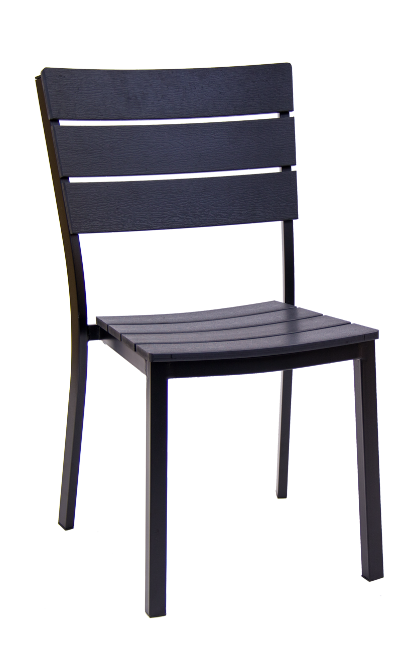 Outdoor Metal Chair with Black Imitation Teak Slat Back & Seat