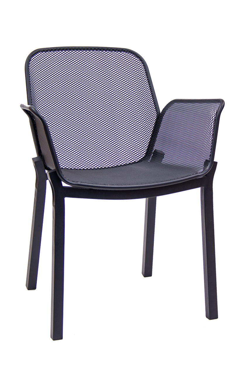 Outdoor Black Metal Armchair with Punched Hole Mesh : Restaurant Furniture, A1 Restaurant Furniture
