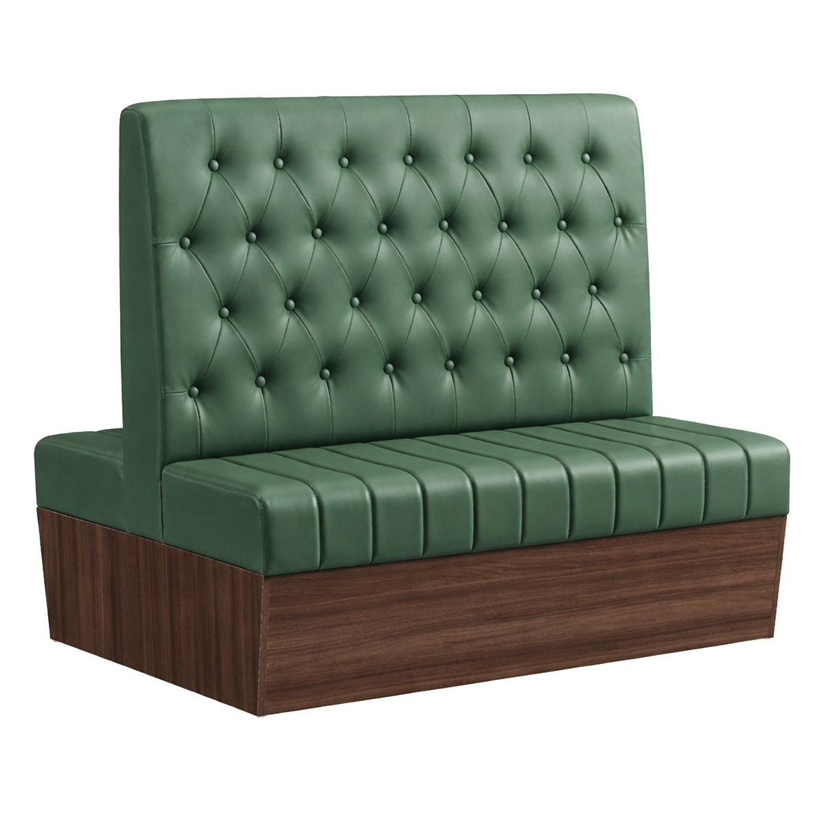 47"L x 46"H Melamine Frame Double Booth with Button Tufted Vinyl Back & Channel Tufted Seat in Green