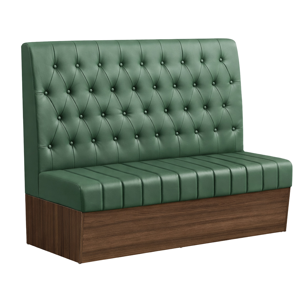 60"L x 46"H Melamine Frame Single Booth with Button Tufted Vinyl Back & Channel Tufted Seat in Green