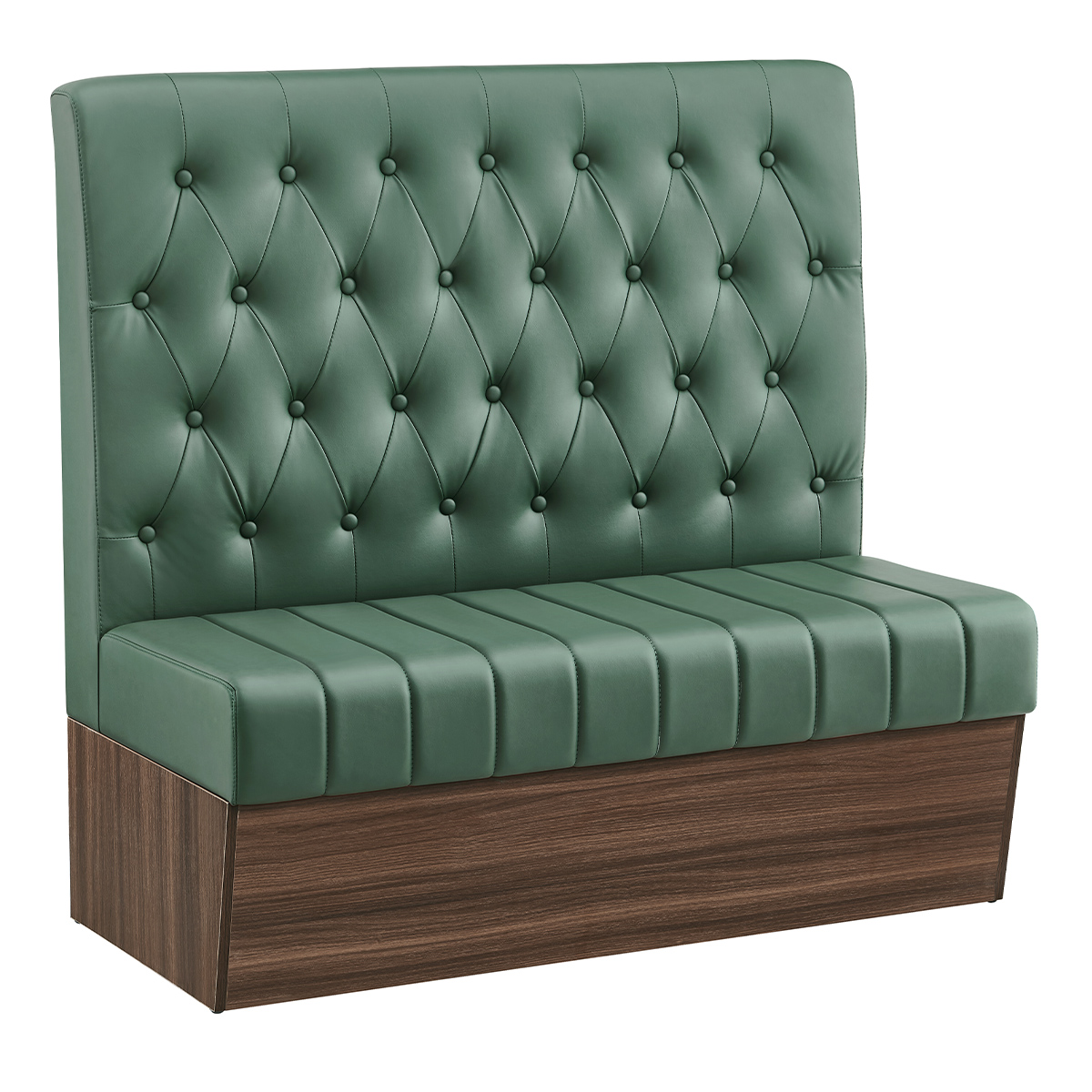 47"L x 46"H Melamine Frame Single Booth with Button Tufted Vinyl Back & Channel Tufted Seat in Green