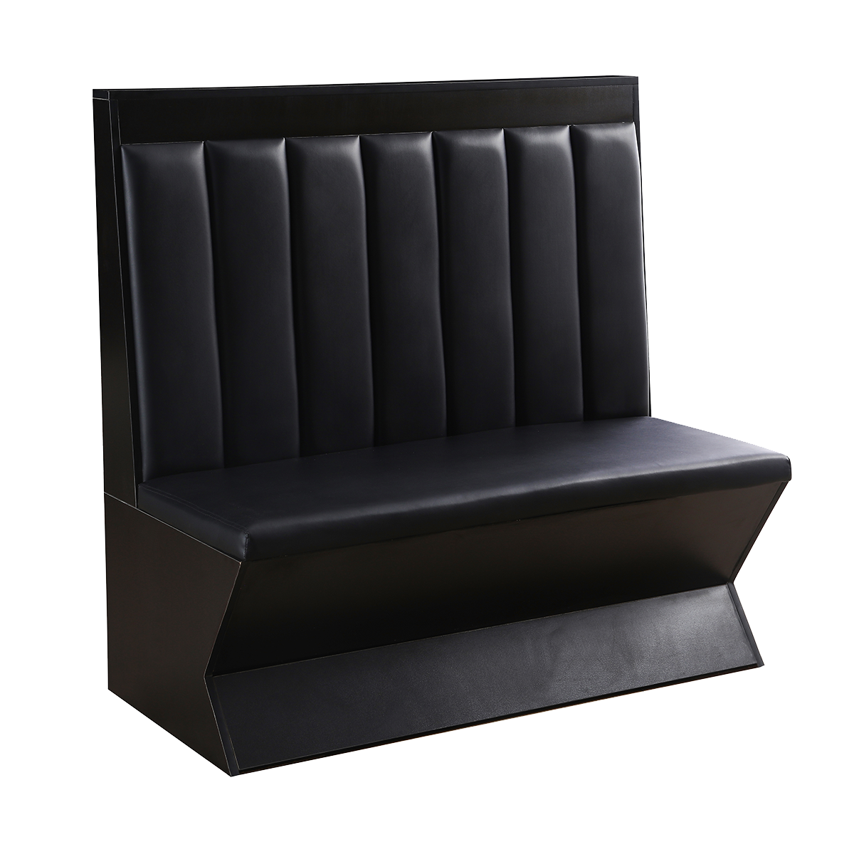 46H, Melamine Single Booth w/ Padded Black Vinyl Seat & 7Vertical