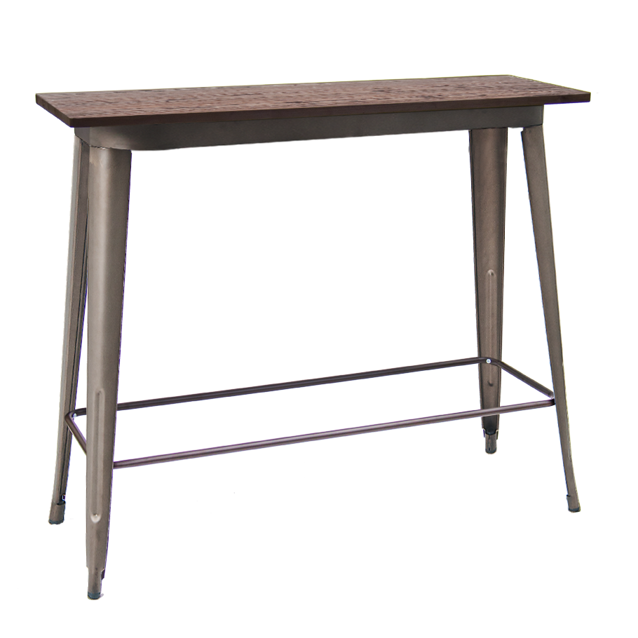 16x48 Indoor Steel Bar Height Table & Walnut Color Elm Wood Top