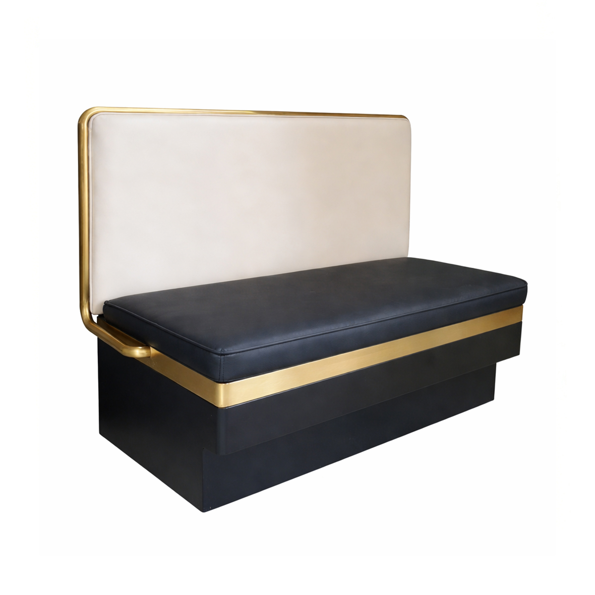 48"L x 42"H Single Booth with Black Padded Vinyl Seat, Cream Upholstered Back, and Gold Metal Accents