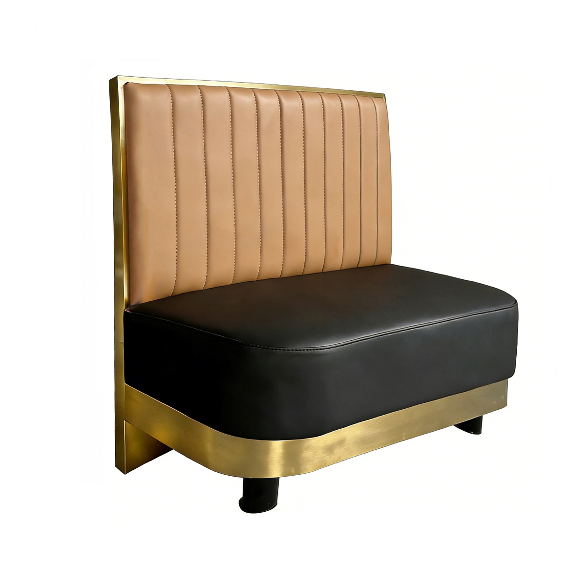 48"L x 42"H Modern Single Booth with Vertical Channel Back, Gold Metal Accent, and Black Vinyl Seat