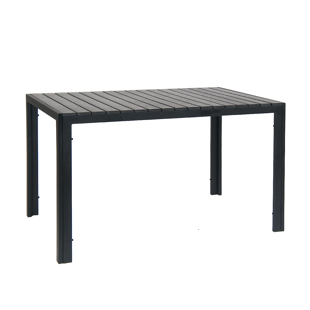 30 X 48 Metal Patio Table in Black Color with Black Imitation Teak