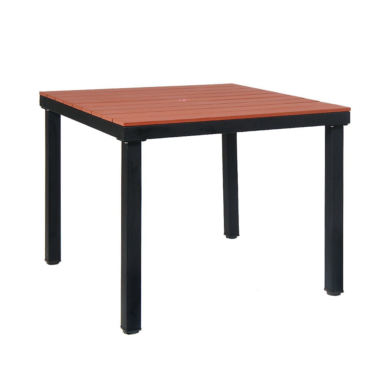 36x36 Black Steel Table with Rosewood Slat top, 1.5 Umbrella Hole