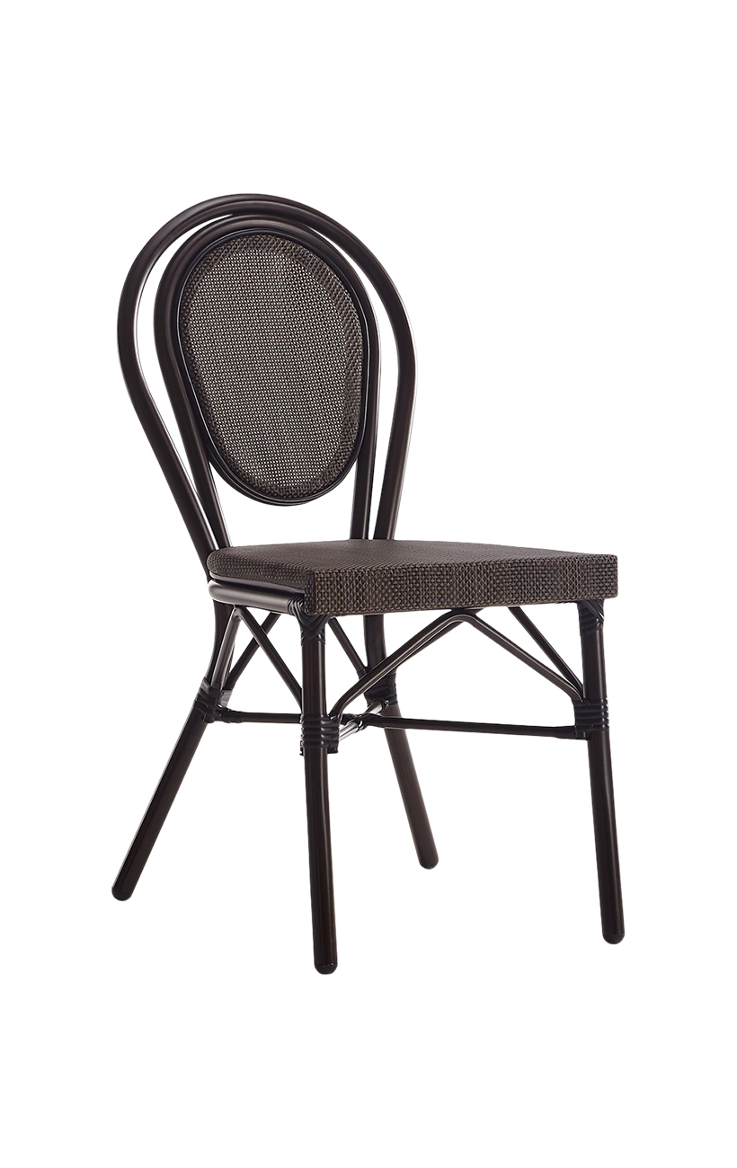 Outdoor Brown Metal Chair with Poly Woven Back & Seat Restaurant