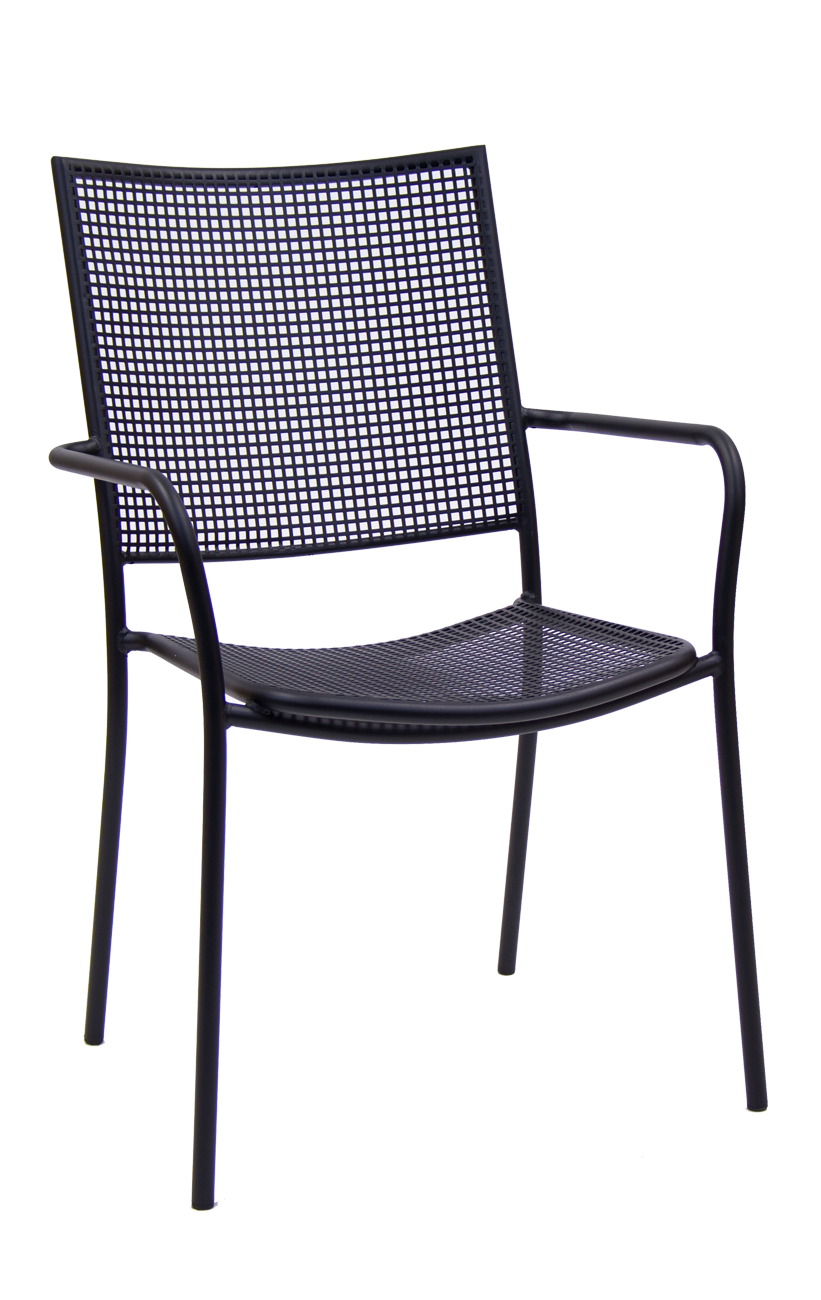 Outdoor Black Metal Armchair with Punched Hole Mesh Restaurant