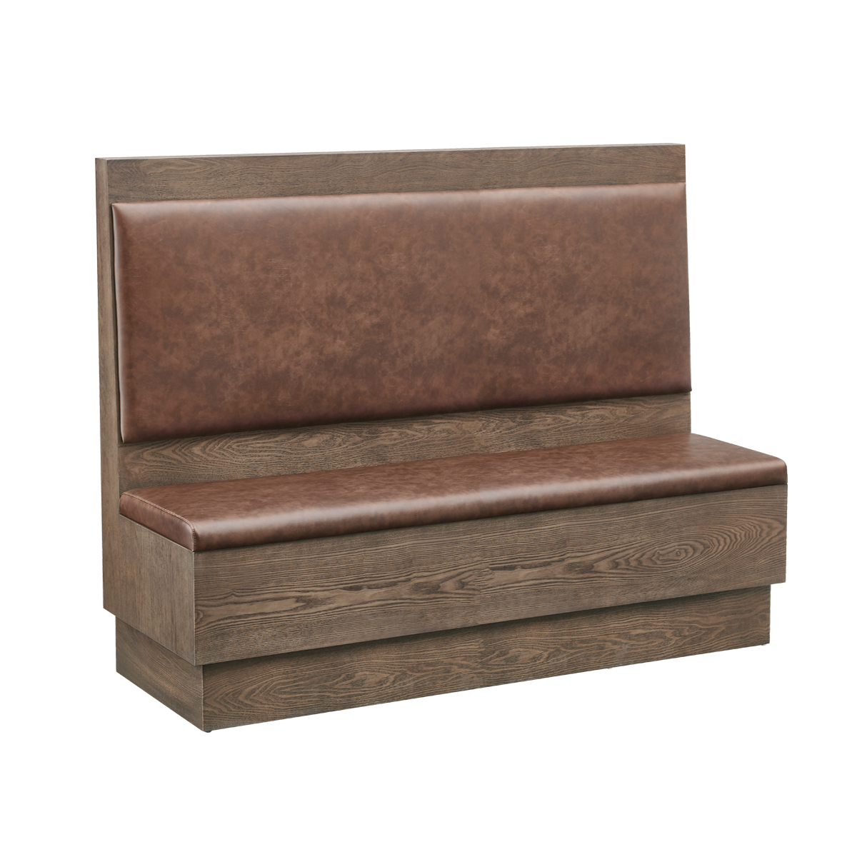 60"L x 46"H Warm Rustic Walnut Veneer Single Booth with Brown Padded Vinyl Seat and Back