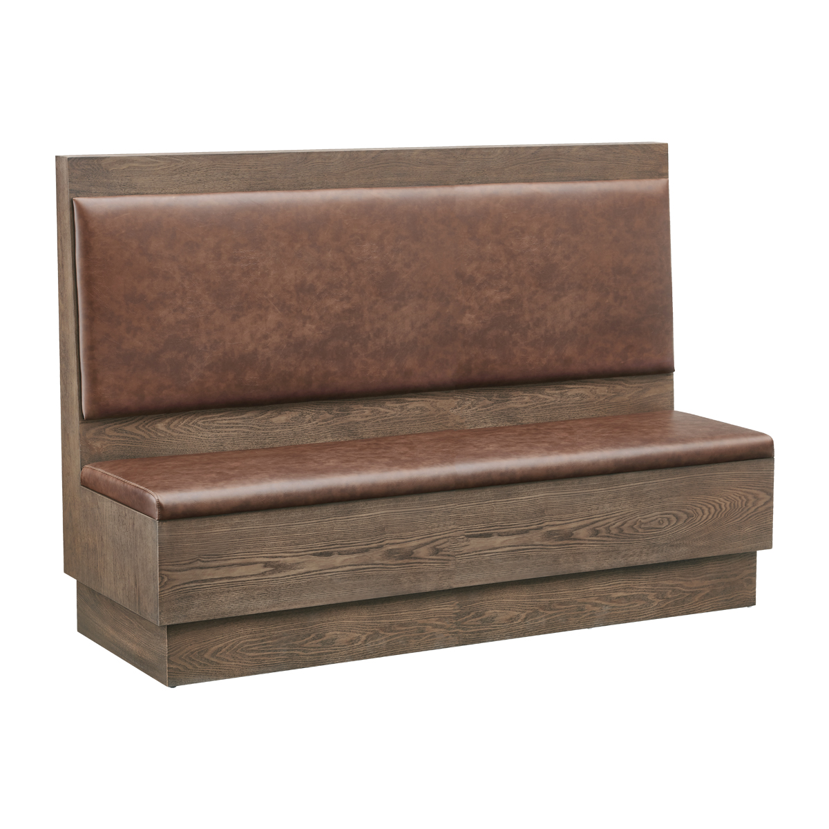 72"L x 46"H Warm Rustic Walnut Veneer Single Booth with Brown Padded Vinyl Seat and Back
