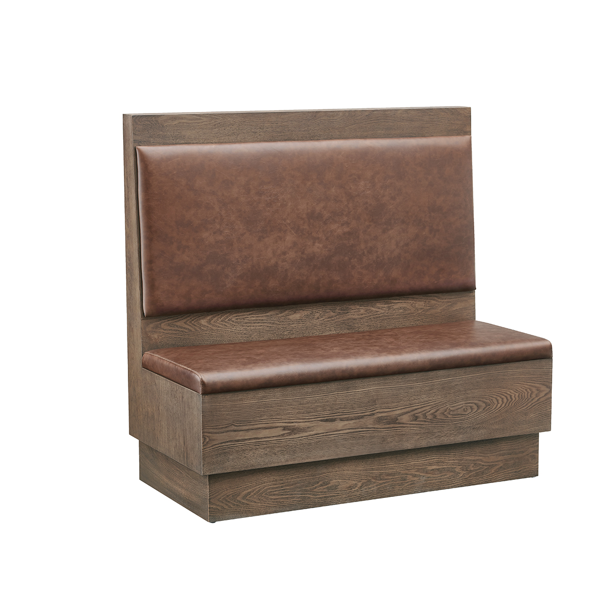 47"L x 46"H Warm Rustic Walnut Veneer Single Booth with Brown Padded Vinyl Seat and Back