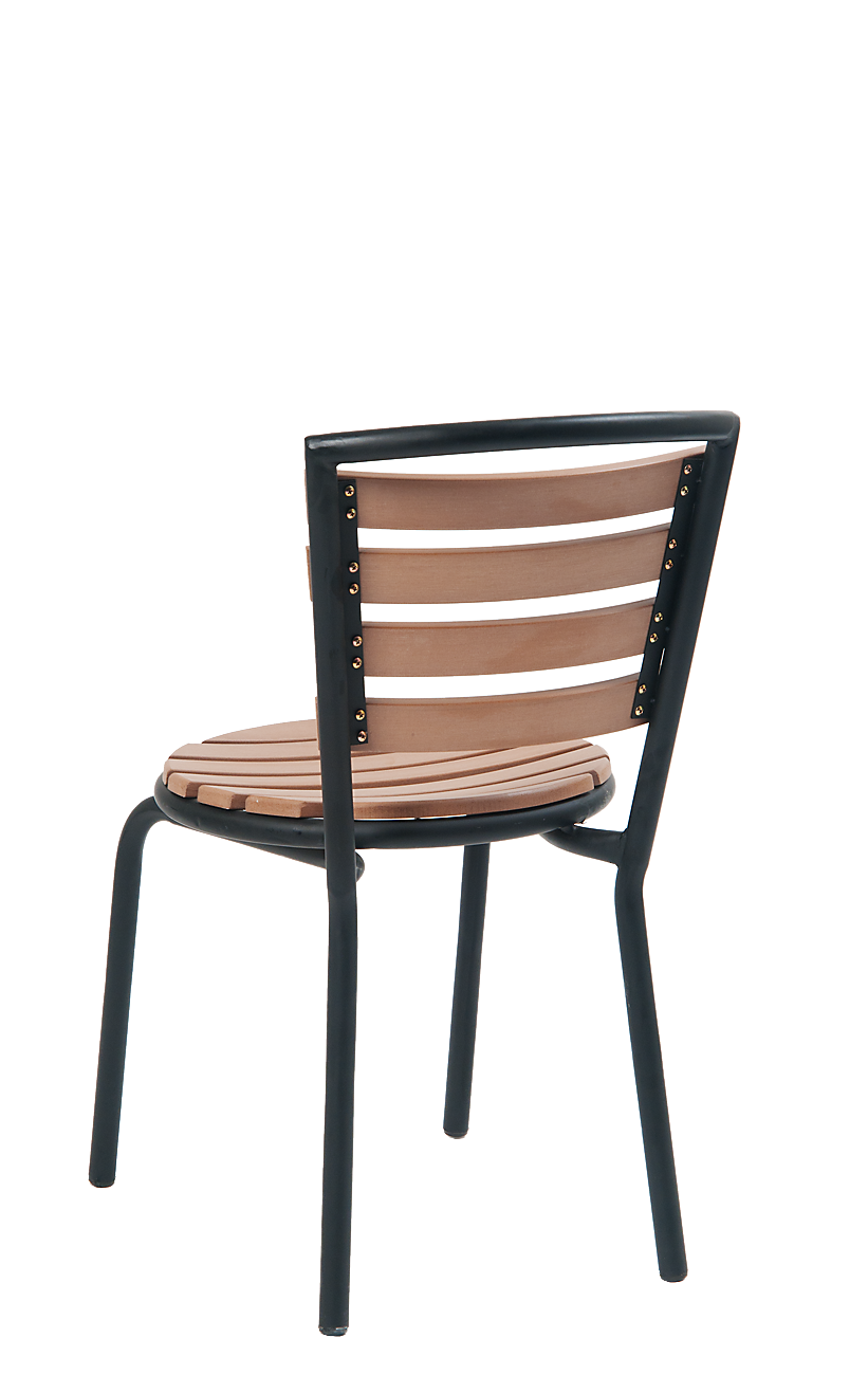 Curved Imitation Teak Slat Metal Outdoor Chair, Coral Restaurant