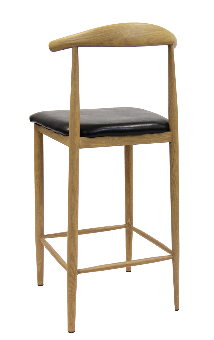 Wood Grain Natural Finish Metal Barstool w/. Black Vinyl Seat