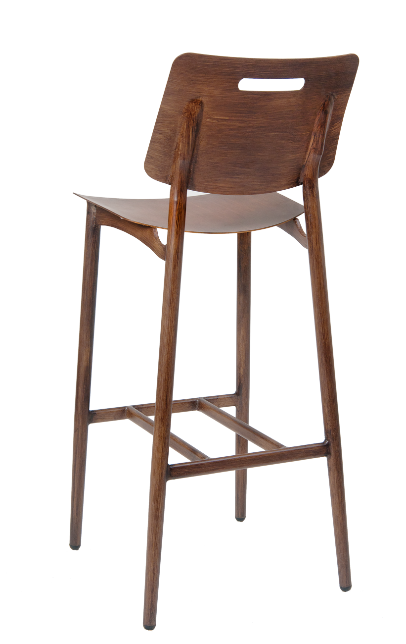Wood Grain Metal Bar Stool in Walnut Color Restaurant Furniture, A1