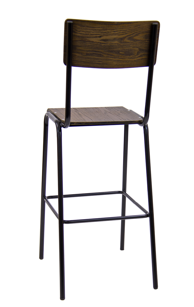 Black Metal Bar Stool w/ Veneer Back & Seat Restaurant Furniture, A1