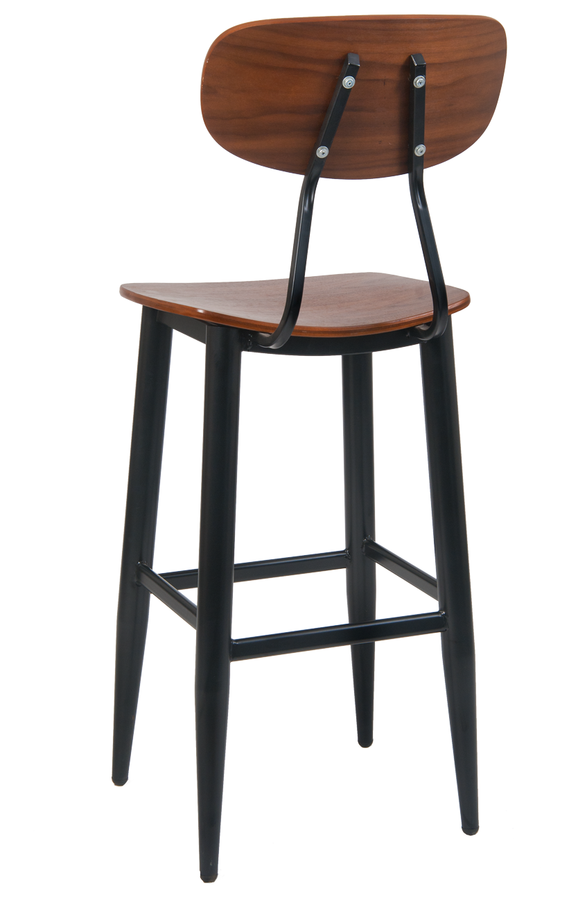 Black Metal Bar Stool w/ Veneer Back & Seat Restaurant Furniture, A1