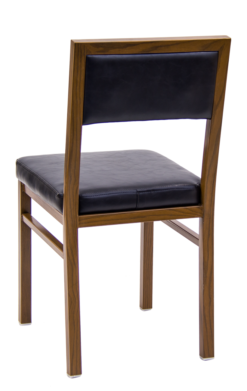 Indoor Metal Chair in Walnut Finish with Black Vinyl Seat & Back