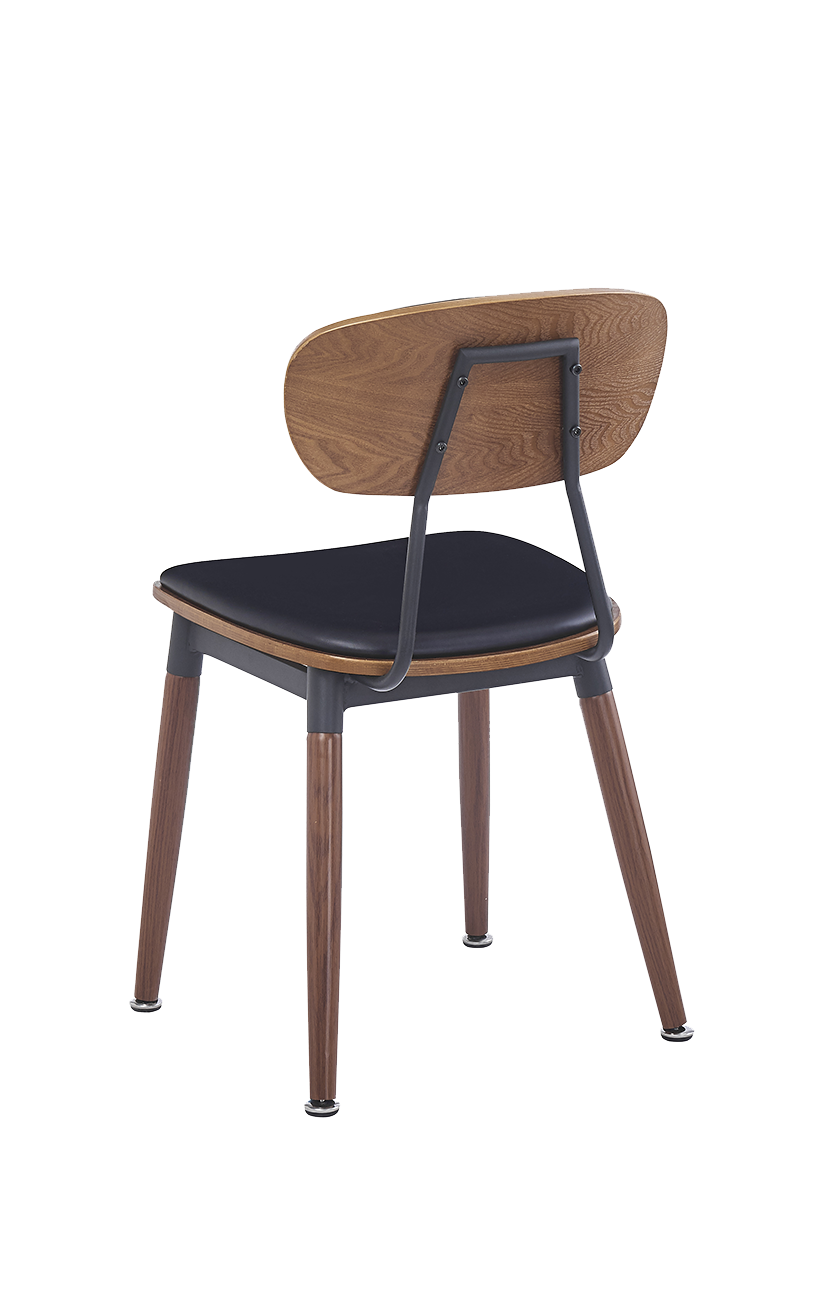 Steel Chair w/ Brown Finished Wood Grain & Black Vinyl Back & Seat Restaurant Furniture, A1