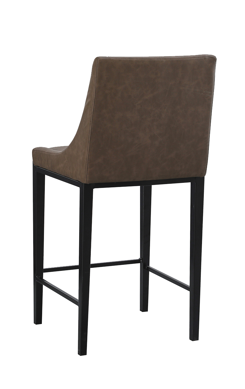 Modern Vintage Metal Bar Stool With Brown Vinyl Seat & Back Restaurant Furniture, A1
