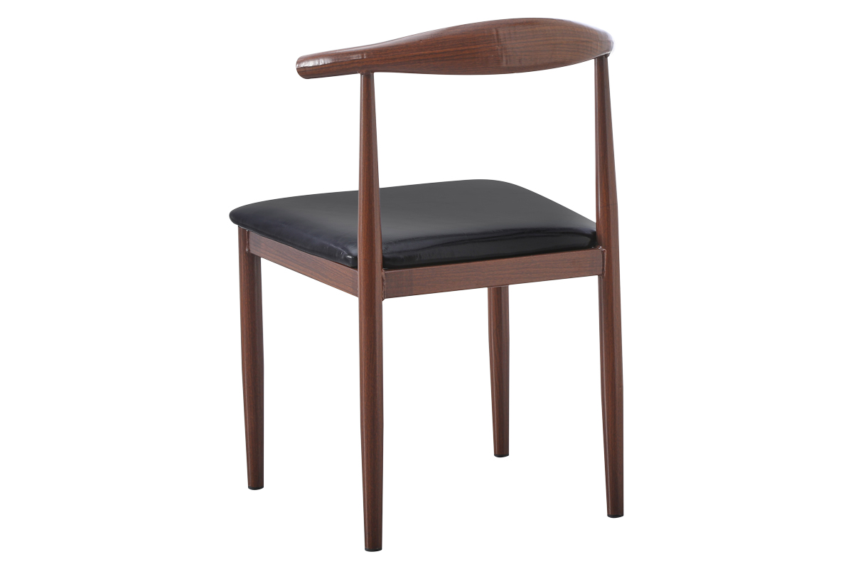 Walnut Wood Grain Metal Chair with Black Vinyl Seat Restaurant Furniture, A1 Restaurant Furniture