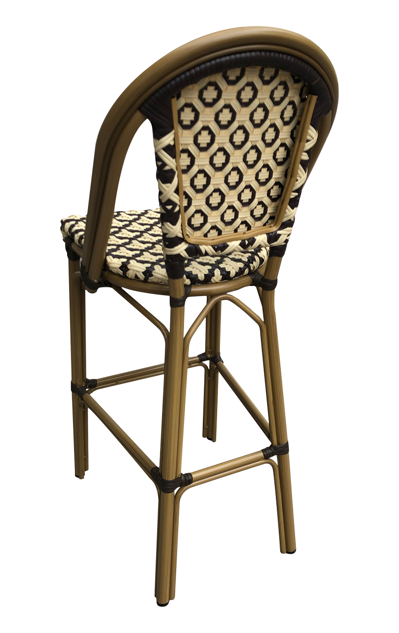 Aluminum Bamboo Print Patterned Barstool with Black & White Poly Woven Seat & Back Restaurant