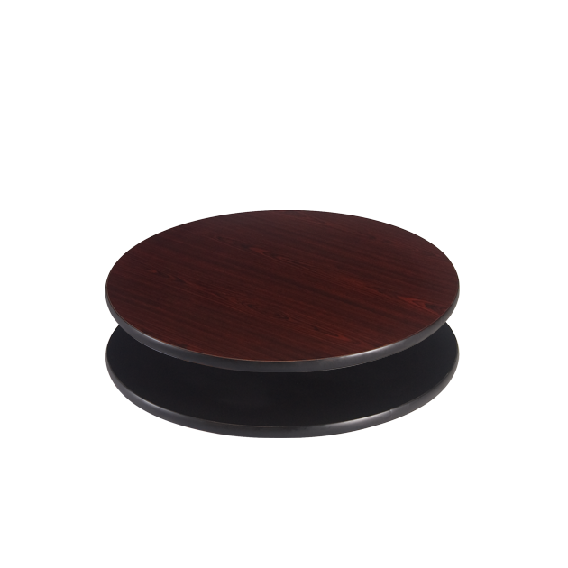 24’’ Round Reversible Table Top, Black and Dark Mahogany Restaurant