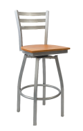 Grey Frame,3 Slat Ladder Back Swivel Metal Barstool w/ Veneer Seat