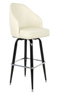 Black Finish Swivel Metal Barstool with Jumbo Vinyl Bucket Seat in Cream Color, Square Base with Chrome Footrest