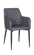 Black Steel Armchair with Diamond Pattern Stitched Vinyl Seat in Dark Grey