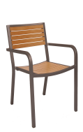 Aluminum Armchair with Imitation Teak Slats, Rust Frame