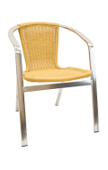 Aluminum Stackable Chair with Armrest, Synthetic Bamboo in Natural