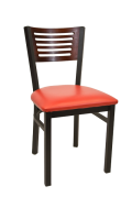 5 Slats Metal Chair w/ Dark Mahogany Back and Vinyl Seat